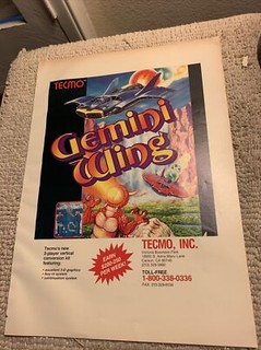Giant 13-10 1/4” Gemini Wing Tecmo Arcade video game  AD FLYER