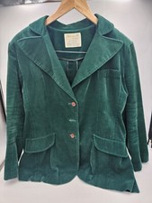 Vintage Marianne Fashion Green Corduroy 3 Button Pleated Blazer 100 Cotton Sz L