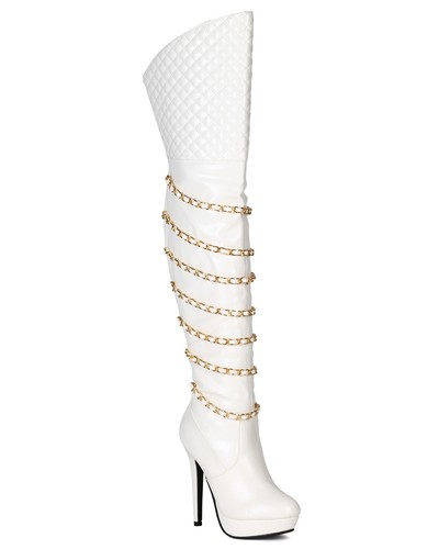 White Quilted Gold Chain Sexy Stiletto 