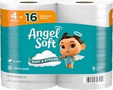 Angel Soft Toilet Paper, 4 Mega Rolls = 16 Regular Rolls, Soft and Strong Toilet