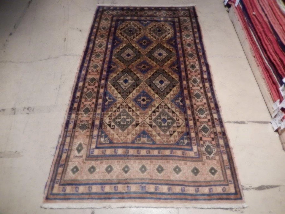 4x8' Tan Brown Semi Antique Russian Kazak Runner 73213 - Image 3 of 4