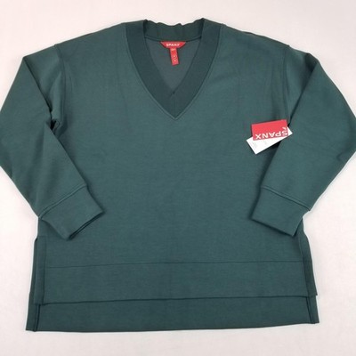Spanx AirEssentials Tunic Top Womens Medium Green Brushed V Neck Pullover NWT