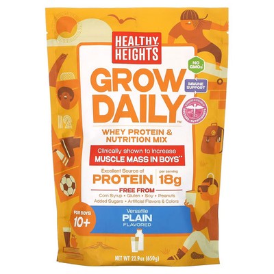 2 X Healthy Heights, Grow Daily, Whey Protein & Nutrition Mix, For Boys 10+, Pla