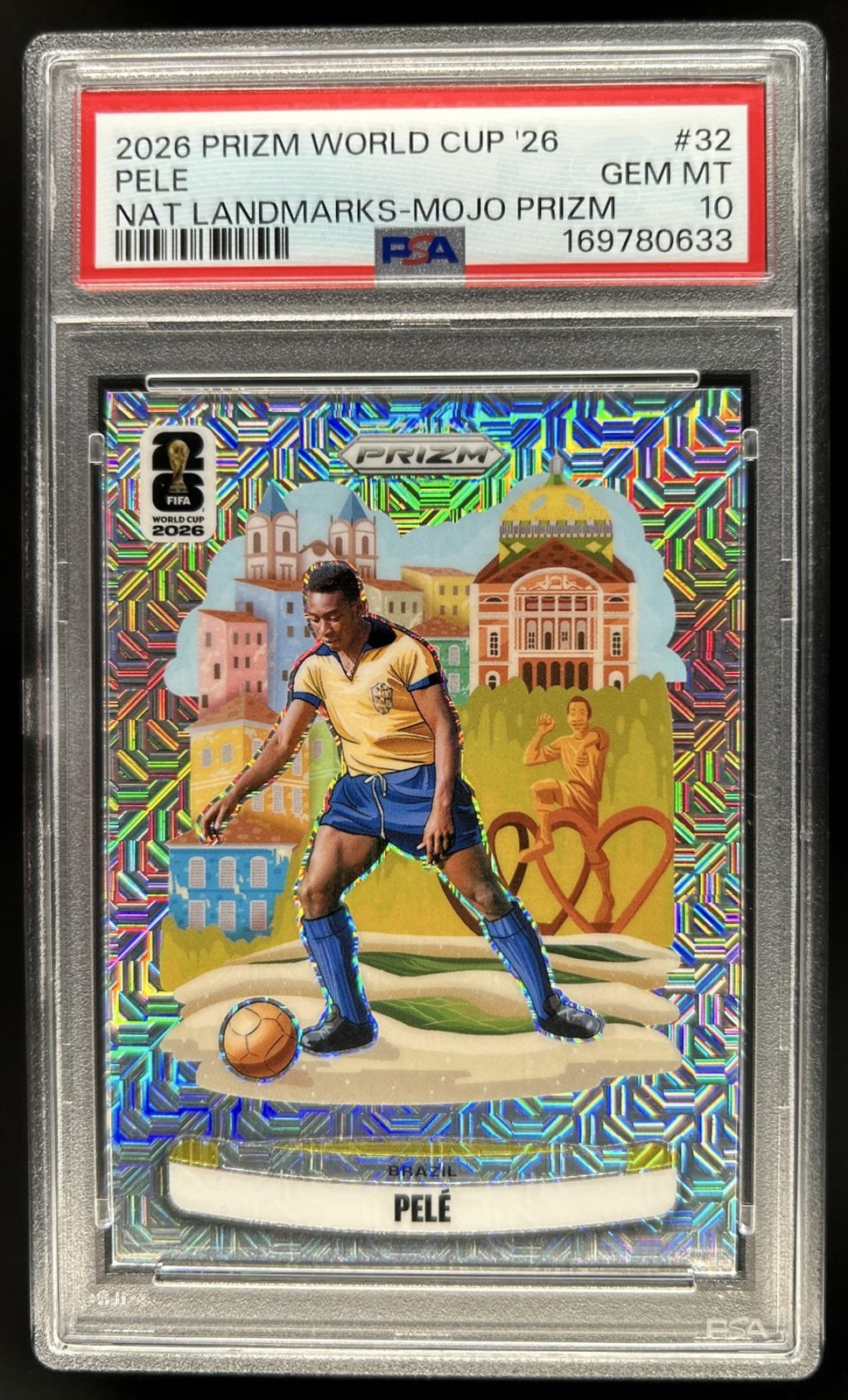 2026 Panini Prizm World Cup Pele National Landmarks Mojo SSP #/25 Brazil PSA 10