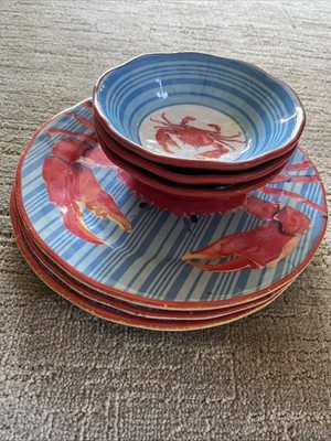 Tommy Bahama Red Crab MELAMINE Bowl/plate Set - 6 Pieces Total
