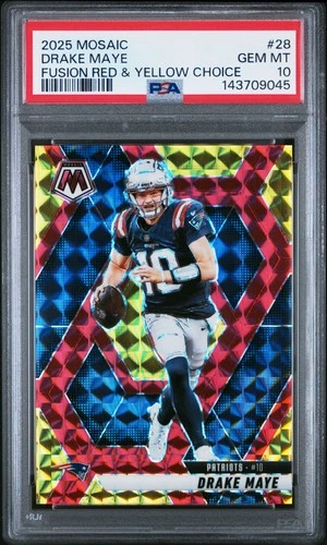 2025 PANINI MOSAIC FUSION RED & YELLOW CHOICE #28 DRAKE MAYE 9/89 PSA 10