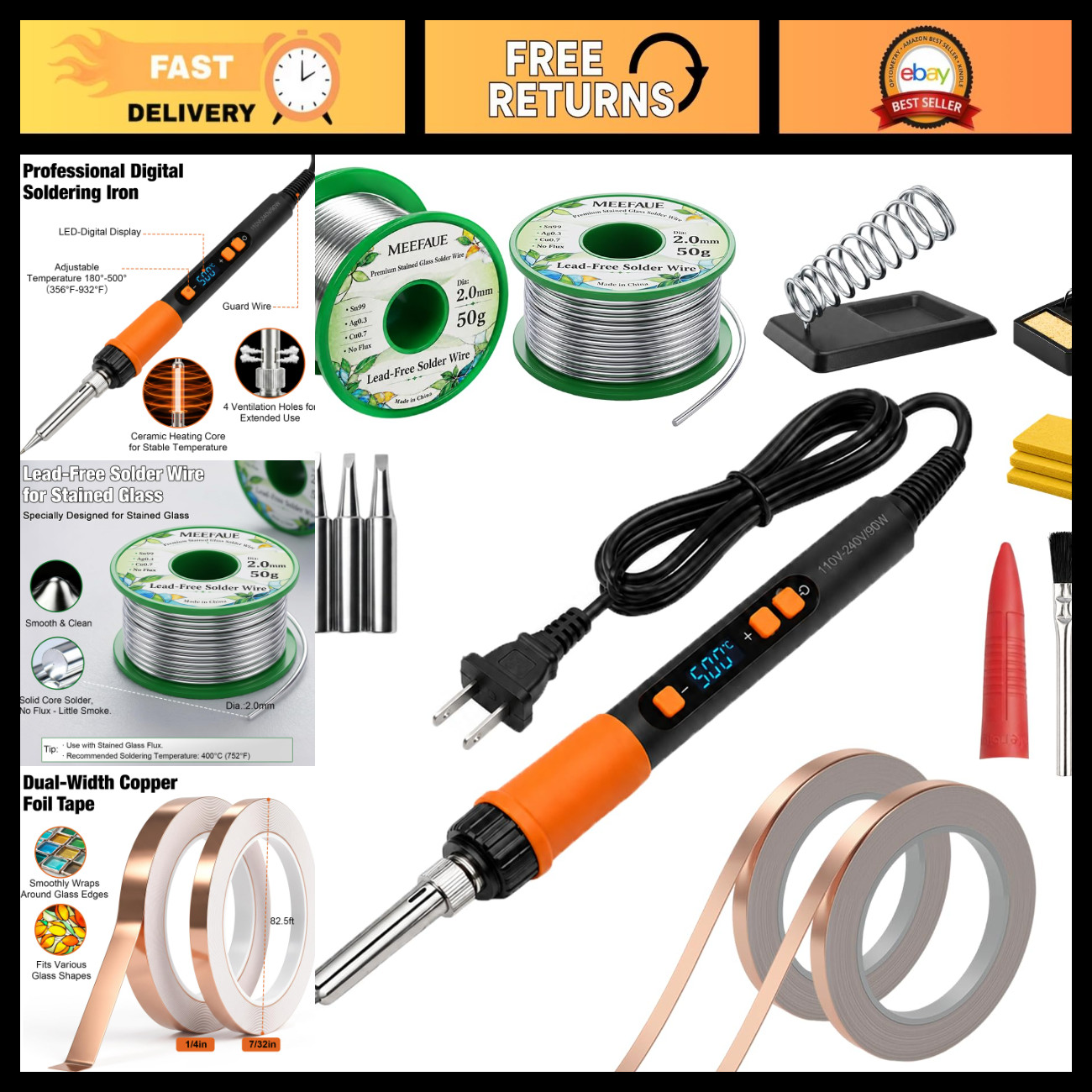 Professional Stained Glass Soldering Kit - Lead-Free Solder Wire, Tools & Access