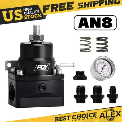 #ad Adjustable Black Efi Fuel Pressure Regulator Bypass Gauge 6AN 8AN Fitting Inject $24.80