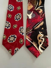 Mark Alexander Set of 2 Silk Men's Ties Geometric Red 4" * 56"/ 4" * 54"