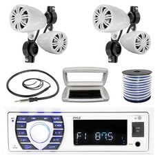 Pyle 1-DIN Bluetooth Marine MP3 Stereo W/White Cover, 4x 2.25  ' 10W Max Speakers