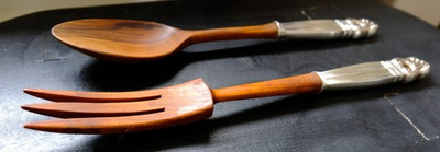 #ad International Silver Royal Danish Sterling Handle Teak Salad Serving Set 2pc $135.00