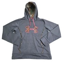 Under Armour Women's Medium Semi Fitted Storm Camo Logo Gray Pink Hoodie Cold