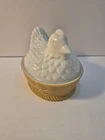Vintage Avon Chicken/ Hen On A Nest Milk Glass With Tan Nest Candy/Nut Dish
