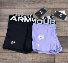 Under Armour Youth Girls Purple BLK HeatGear Shorty Athletic Shorts LG NEW Set 2
