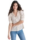 DKNY Jeans Women's Top Sz S Stand Collar Puff-Sleeve Shirt