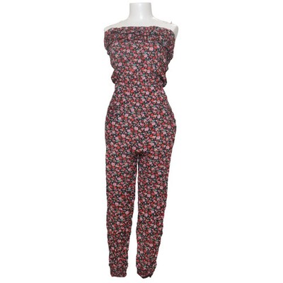Jumpsuit, Größe: M, Schwarz/Rot/Pink, Baumwolle/Polyester, Blumen, Damen #HDL