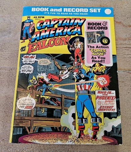 1974 Captain America and the Falcon Book & Record Set Marvel Comic PR12 VTG
