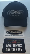 Mathews Archery Black Embroidered Logo Mesh Snap Back Hat W/ Stickers