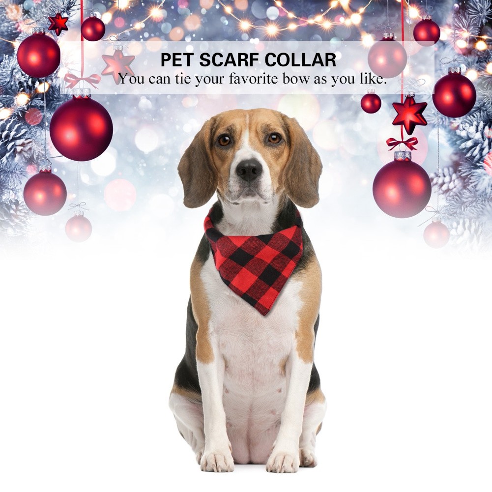 Pet Dog Puppy Scarf Collar Bib Bandage Neckerchief Bandana Plaid Pattern Black