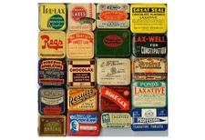 20 vintage US 1920s to 1940s laxative tins in very good condition with no rust