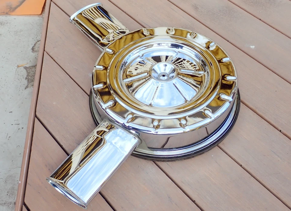 Limpiador de aire de snorkel doble cromado OEM GM Impala 409 Chevelle L79 entradas dobles Foto 2 de 4