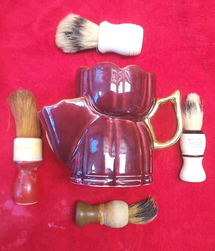 Vintage NOR-SO 22k Gold Trimmed Shaving Scuttle & Antique Brush Collection!
