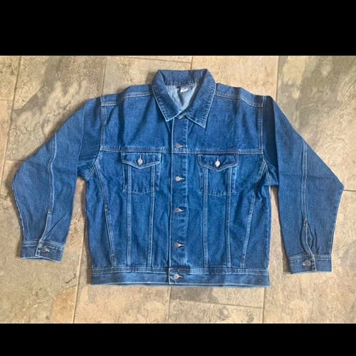 Men's Blue Denim Trucker Jacket 100% Cotton Button Front Pockets XL 44" video thumbnail