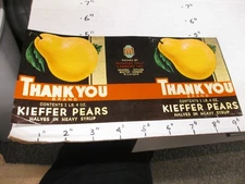 THANK YOU Kieffer pear fruit 1930s canned food paper label Michigan Fruit YELLOW