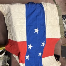 Antique Maritime Cotton Flag Red White Blue with Stars and Frayed Edge