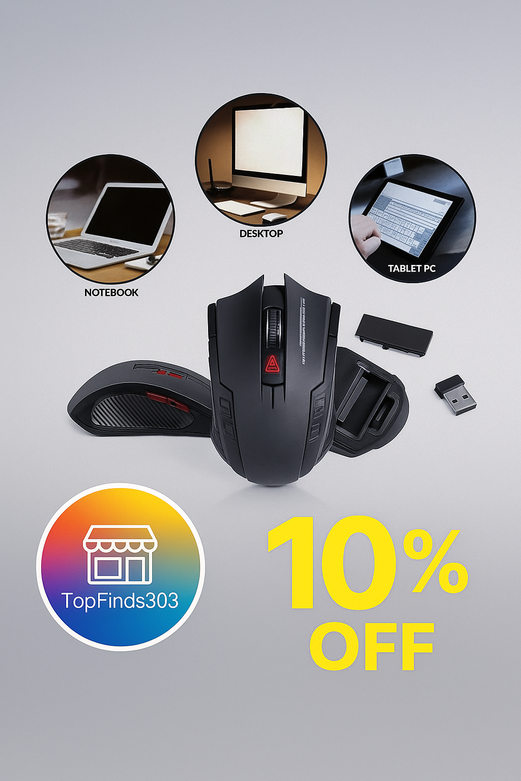 2.4G Wireless Gaming Mouse with USB Receiver 6 Buttons Ergonomic Optical PC Mouse