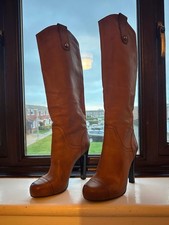 Dolce & Gabana Brown Leather Knee High Boots