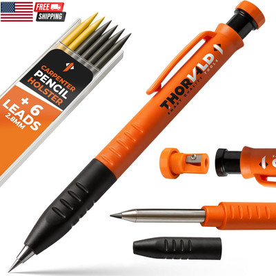New 3-In-1 Carpenter Pencils with Finger Grip for Construction - Incl. 7 Leads +