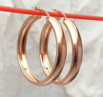 Technibond glänzende Band Stil Creolen 14K Rosévergoldet Sterlingsilber