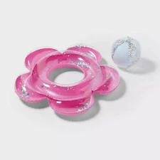 SUN SQUAD FLOWER TUBE SMS WATER FLOATS AND INFLATABLES - SLIVER GLITTER/PINK
