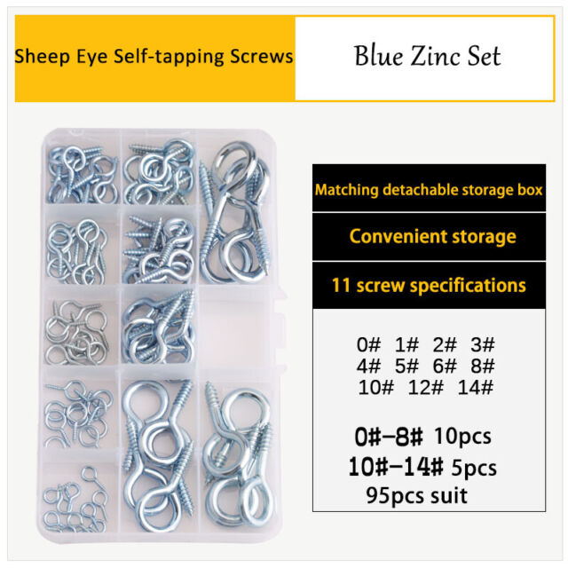 95pcs Blue Zinc Sheep Eye Self-tapping Hook Screw Combination Suit Mini Screw