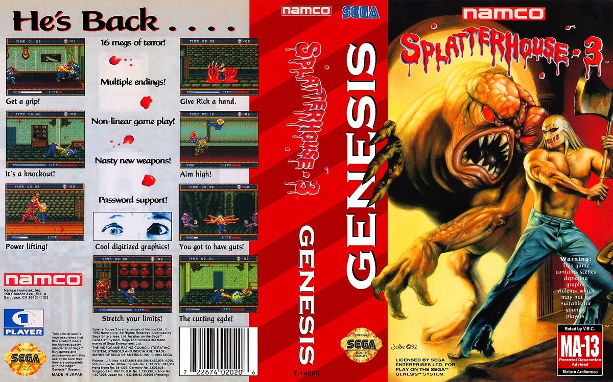 namcot Splatter House Part 3 Sega Mega Drive Cartridge T namcot Splatter House Part 3 Sega Mega Drive Cartridge T