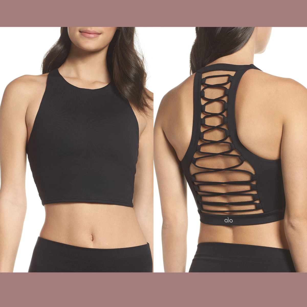 NEW $72 Alo Movement Sports Bra with Lace-up Back in Black [SZ Small ] #P378