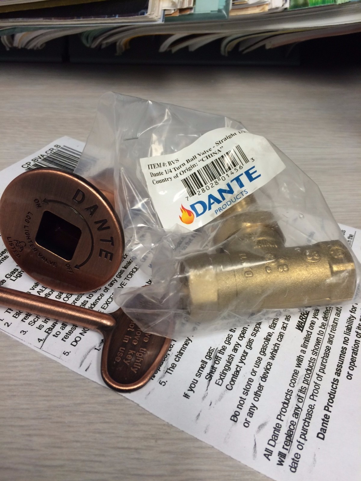GAS STRAIGHT VALVE AND KEY COMBO FOR FIREPLACE GAS LOG FIRE PIT ANTIQUE COPPER
