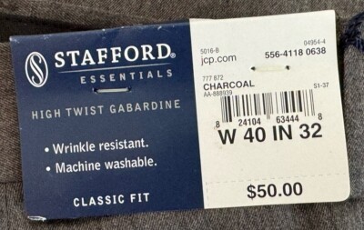 Stafford Essentials Men s High Twist Gabardine Dress Pants 40 x32  New Tags $50