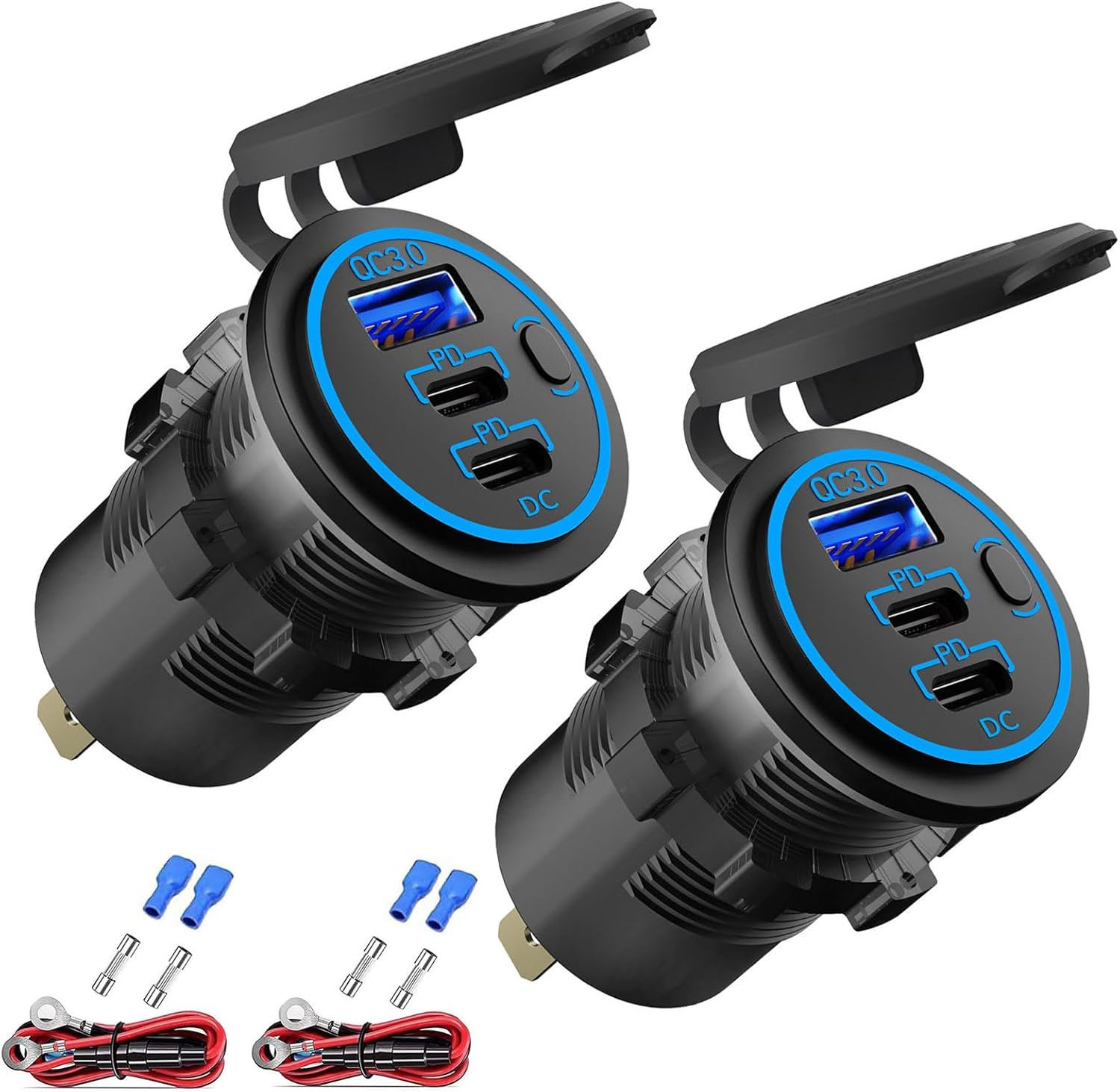 2-Pack 12V USB Outlet with Dual PD3.0 USB-C & Fast Charging Ports