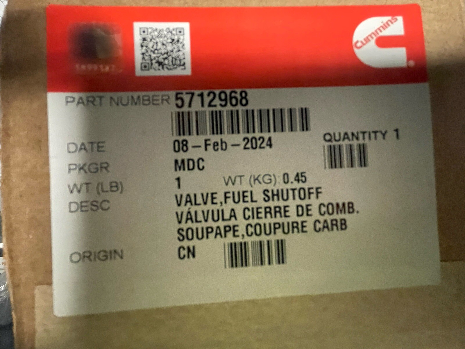BRAND NEW GENUINE CUMMINS FUEL SHUT OFF VALVE P/N 5712968 | eBay