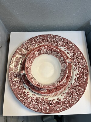 Royal Tudor Ware 10in Pink Serving Bowl Windmill,Palissy Pottery Saucer & Bowl