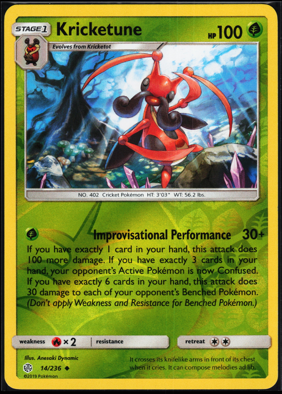 Pokemon Card - Kricketune Cosmic Eclipse 14/236 Reverse Holo