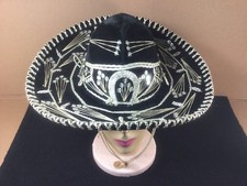 VINTAGE BLACK VELVET CHILDREN'S MEXICAN SOMBRERO MARIACHI SEQUINS SILVER TRIM