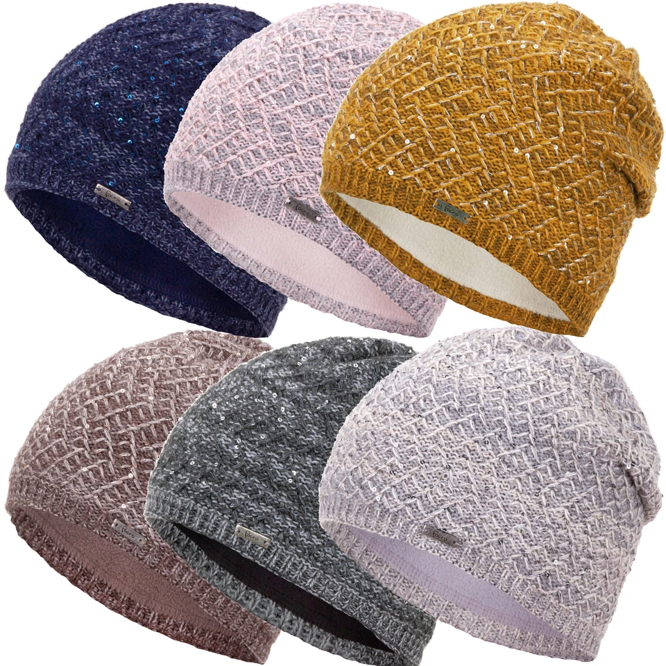 Faera Damen Wintermütze mit elegantem Glanzgarn Pailletten Mütze Beanie Haube