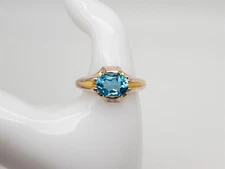 Antique Ostby & Barton $4000 4ct Natural Blue Zircon 10k Yellow Gold Mens Ring