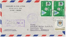 BOLIVIEN 1974/9 3 Kab.-Lupo-Bf n. Hannover alle m versch. PORTO-KONTROLL-STEMPEL