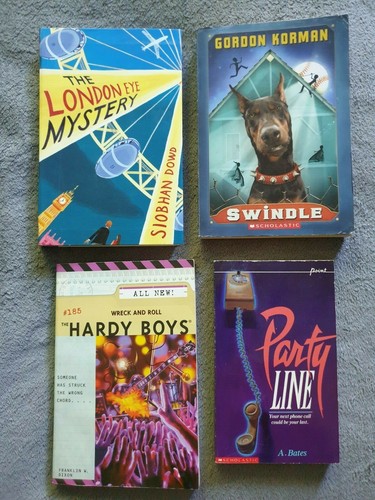 4 engl. Jugendbücher: "Swindle", "Party Line", "The London Eye Mystery" + ...