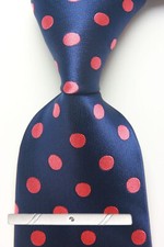 New Classic Polka Dot Blue Red JACQUARD WOVEN 100 Silk Men's Necktie Tie