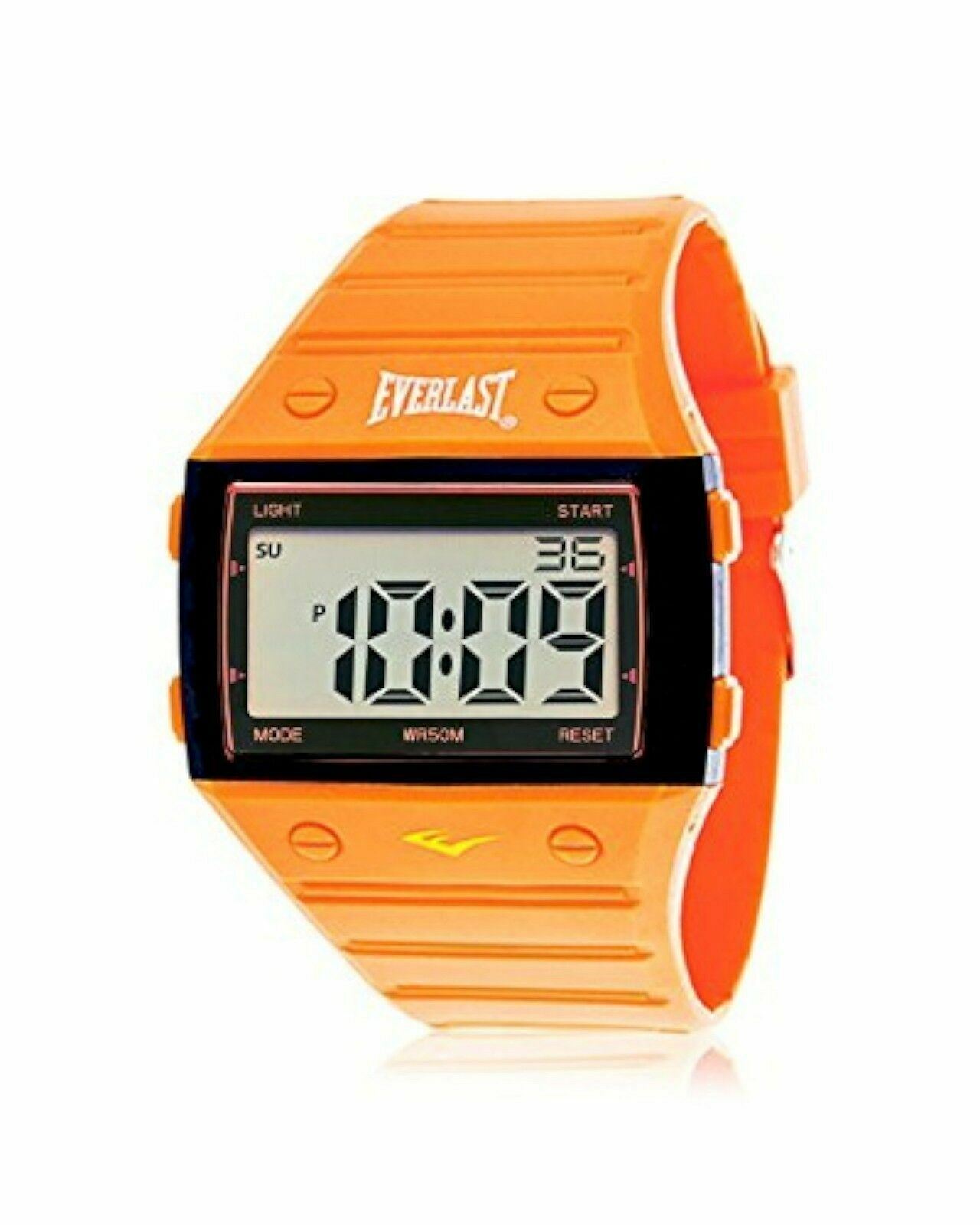 NEW Everlast EVWF003OR Men's Rectangular Digital LCD Orange Rubber Sport Watch